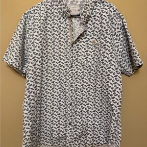 Alexander Julian White and Blue Leaf Pattern Shirt